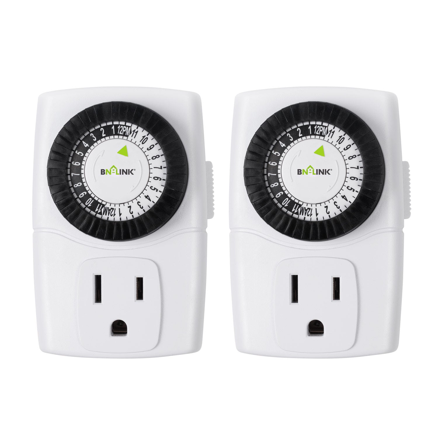 BN-LINK U47 Indoor Mini 24-Hour Mechanical Outlet Timer, 3-Prong, 2-Pack