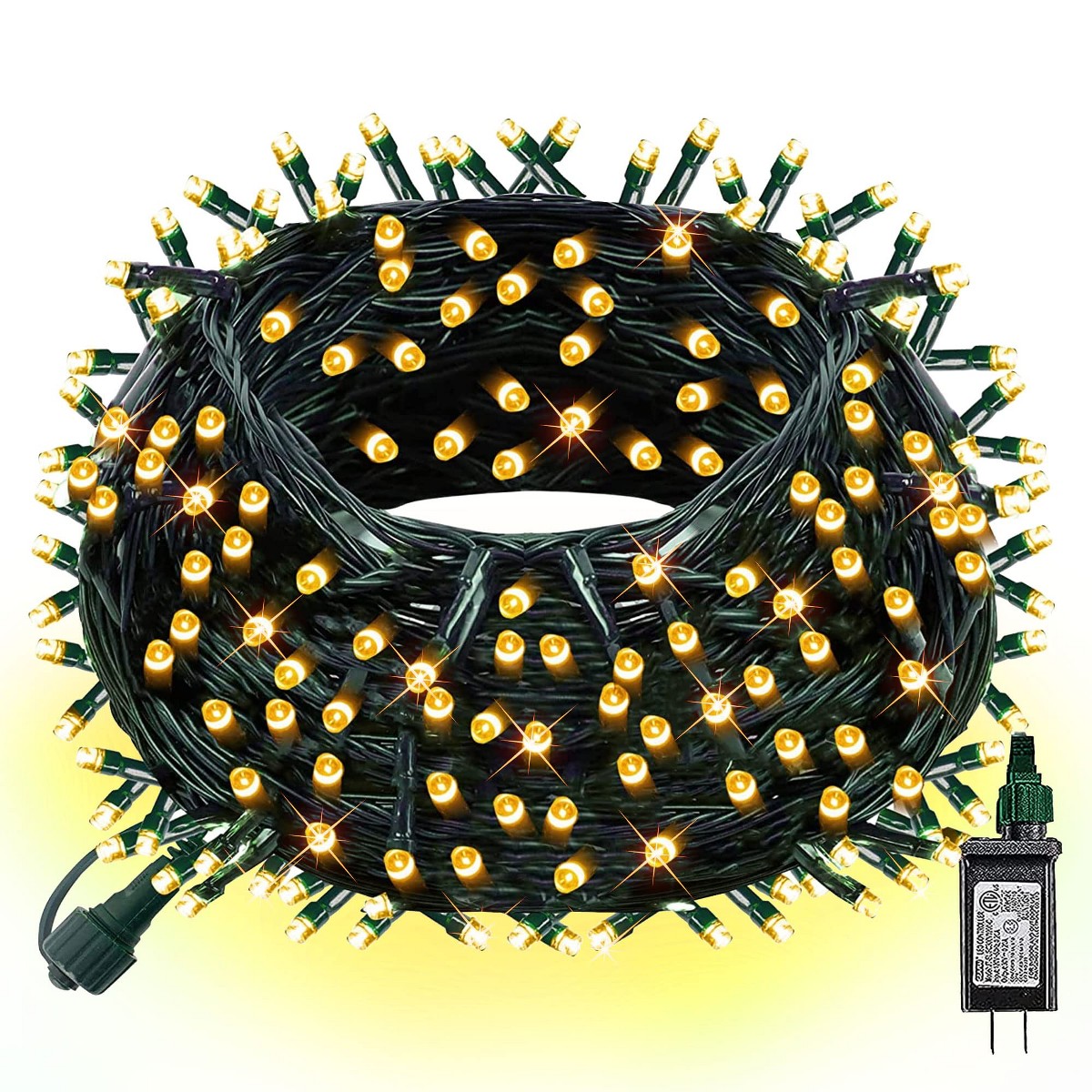 Dazzle Bright 300 LED Christmas String Lights, Connectable Waterproof String Lights with 8 Modes, White