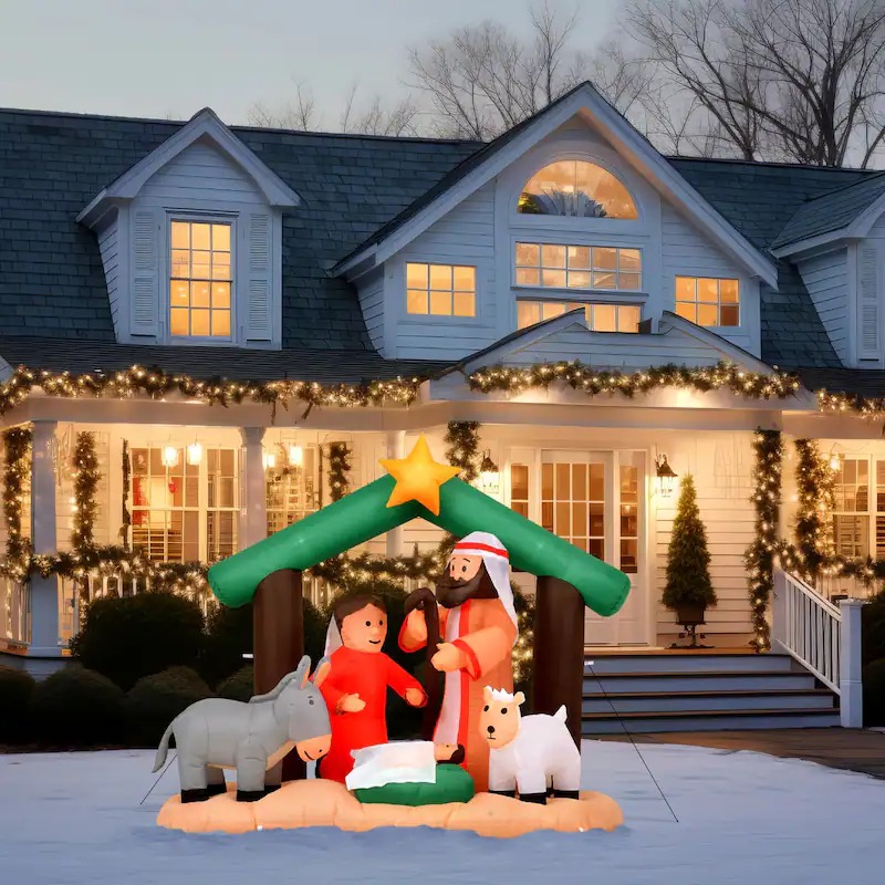 Fraser Hill Farm 7-Ft. Wide Inflatable Nativity Scene with Mary, Joseph, Baby Jesus, and Animals