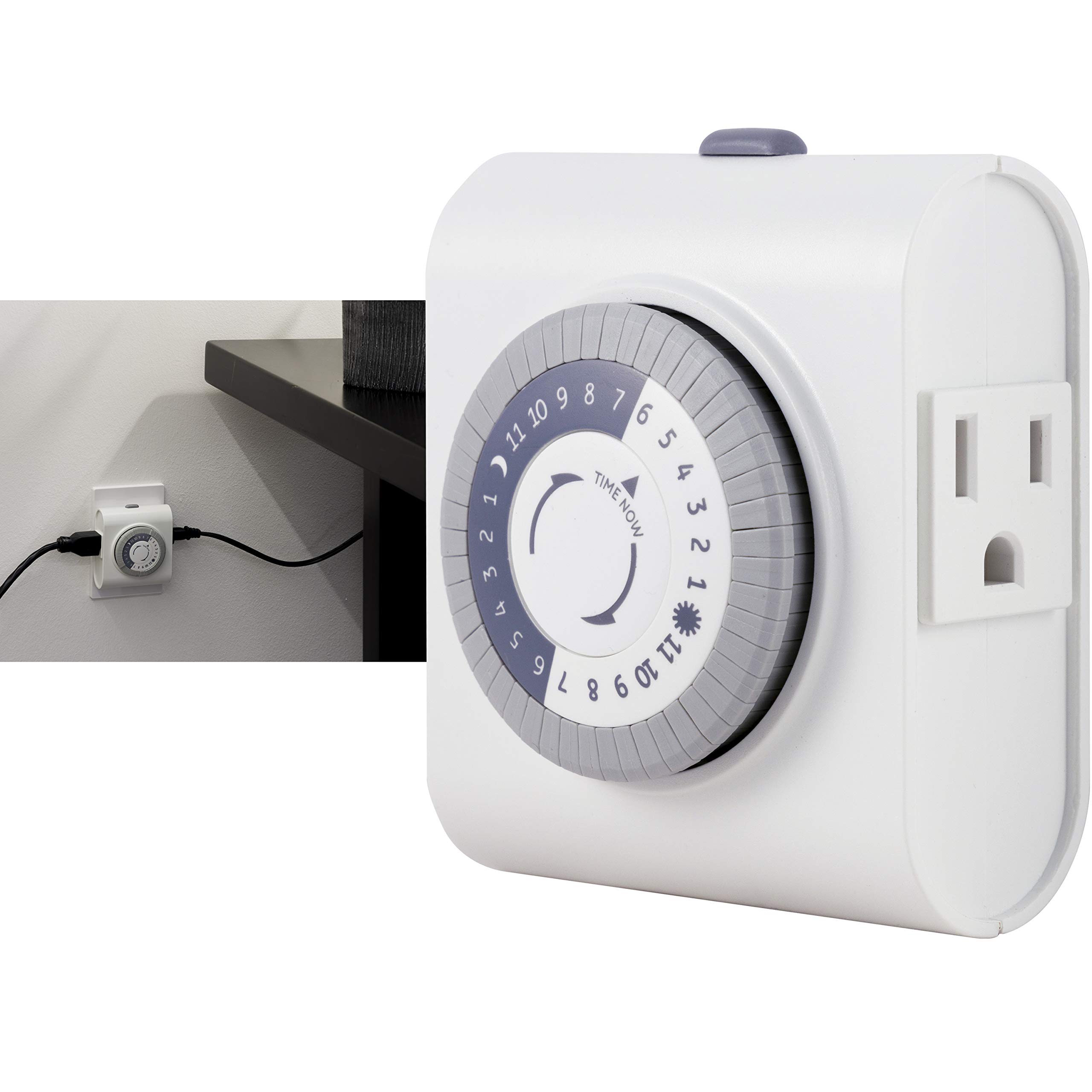 GE 24-Hour Heavy Duty Indoor Plug-In Mechanical Timer, 2 Grounded Outlets, 15075