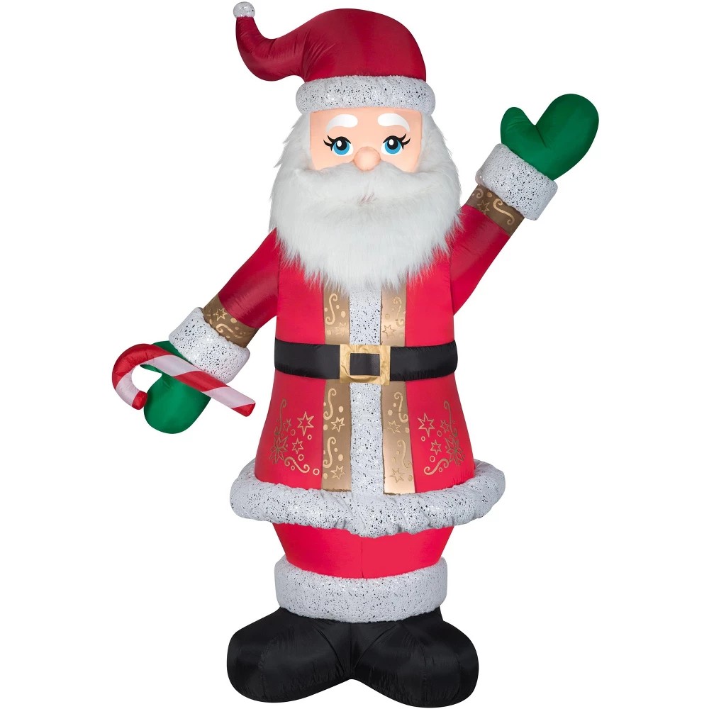 Gemmy Airblown Inflatable Mixed Media Luxe Santa with Candy Cane, 8 ft Tall