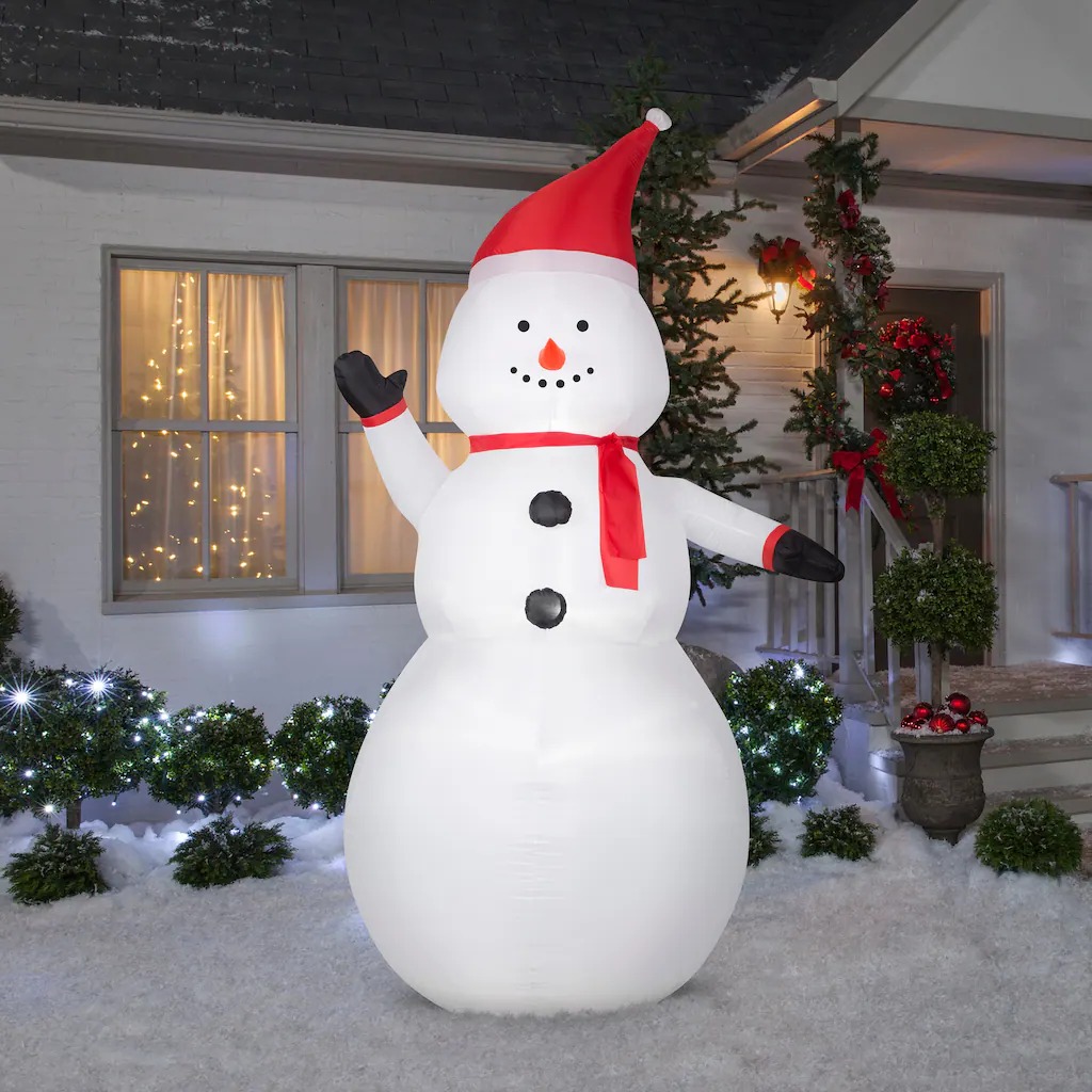 Gemmy Airblown Inflatable Snowman with Santa Hat, 8 ft Tall