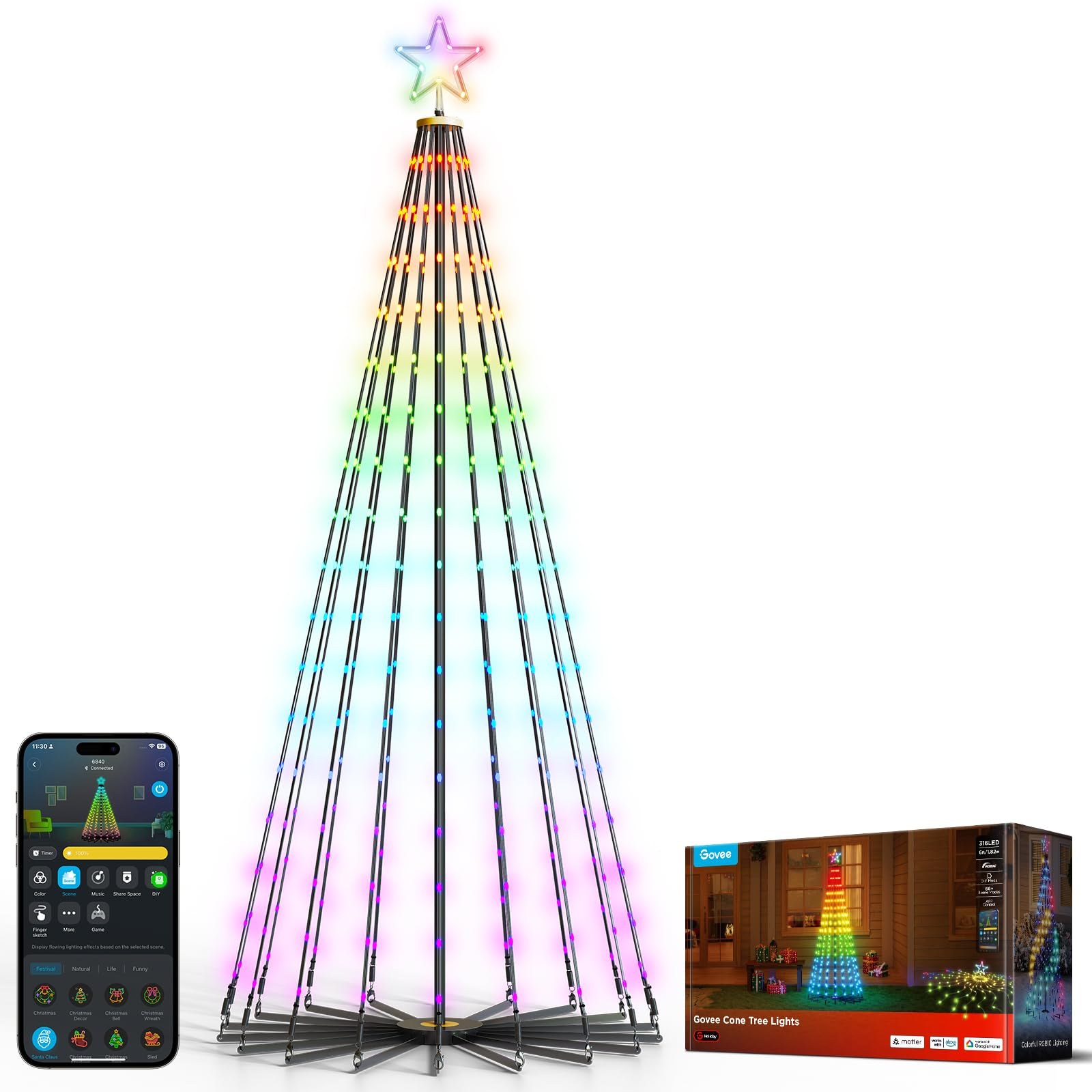Govee Christmas Cone Tree Lights (6 ft, 316 LED)