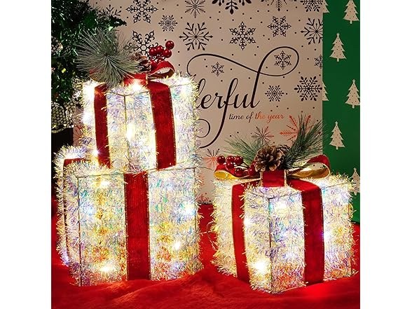 SANHSEHOME Set of 3 Lighted Gift Boxes (60 LED)