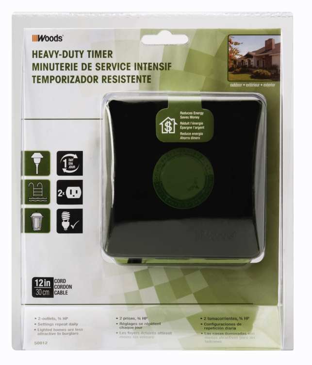 Woods 50012WD Outdoor 24-Hour Heavy Duty Mechanical Plug-In Timer, 2 Grounded Outlets