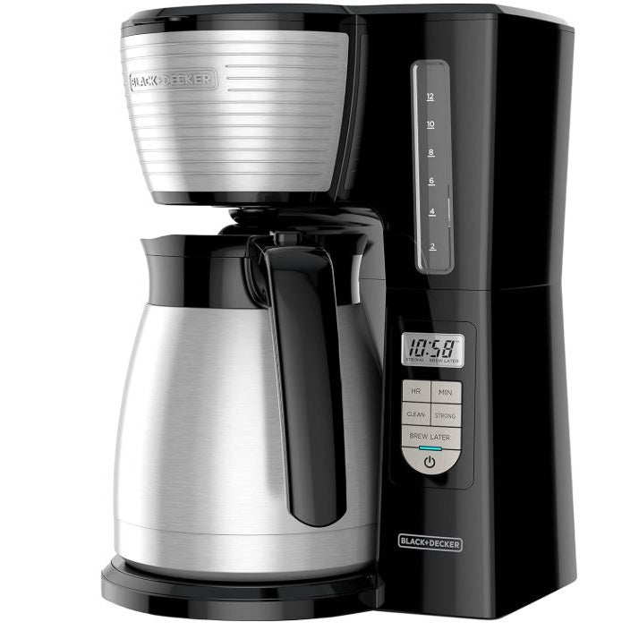 BLACK+DECKER 12-Cup Thermal Programmable Coffee Maker, Brew Strength Selector, Black and Silver