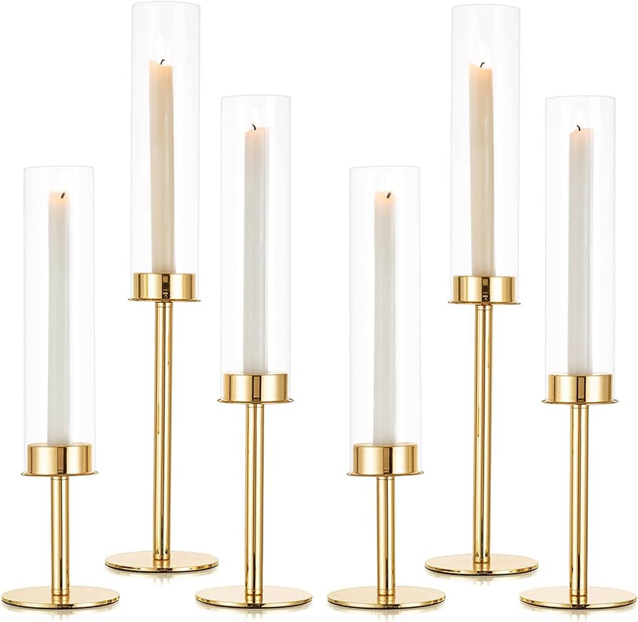 Nuptio Gold Candle Lantern Centerpieces, 6-Pack