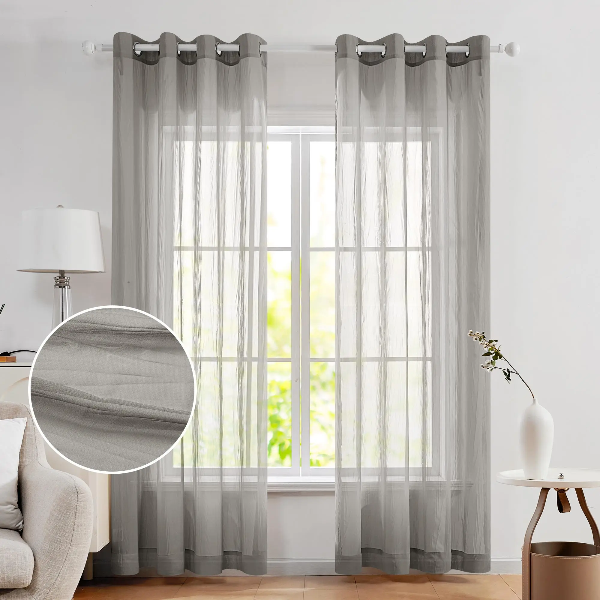 Deconovo Sheer Curtains with Grommet, 2-Pack