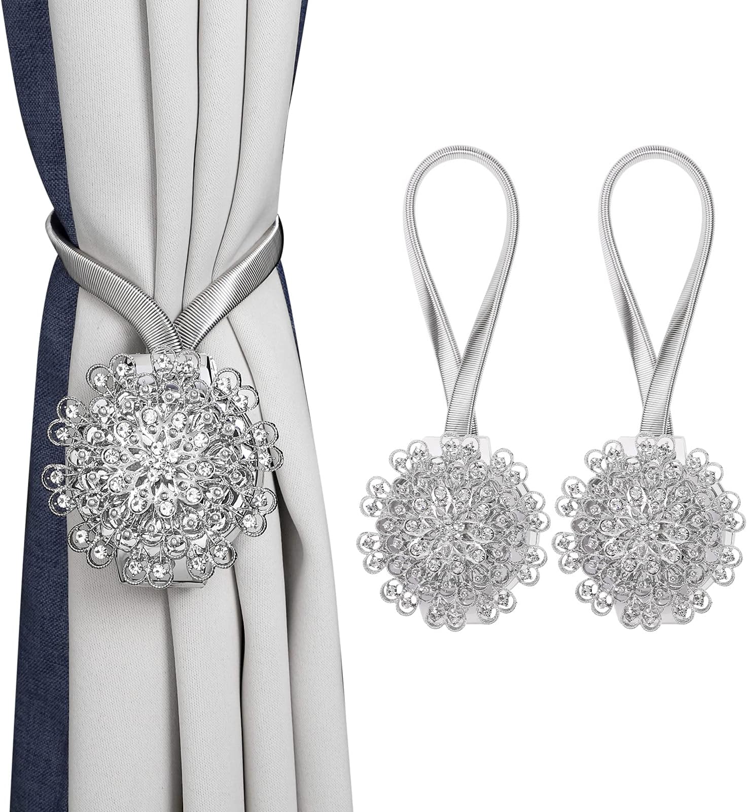 Lewondr Curtain Tiebacks, Crystal, 2-Pair