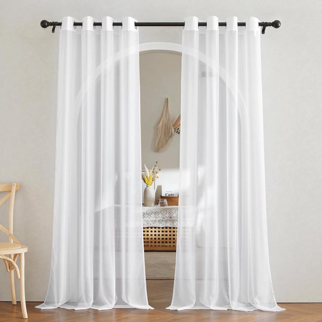 NICETOWN Sheer Curtains, 52x84, White, 2-Pack