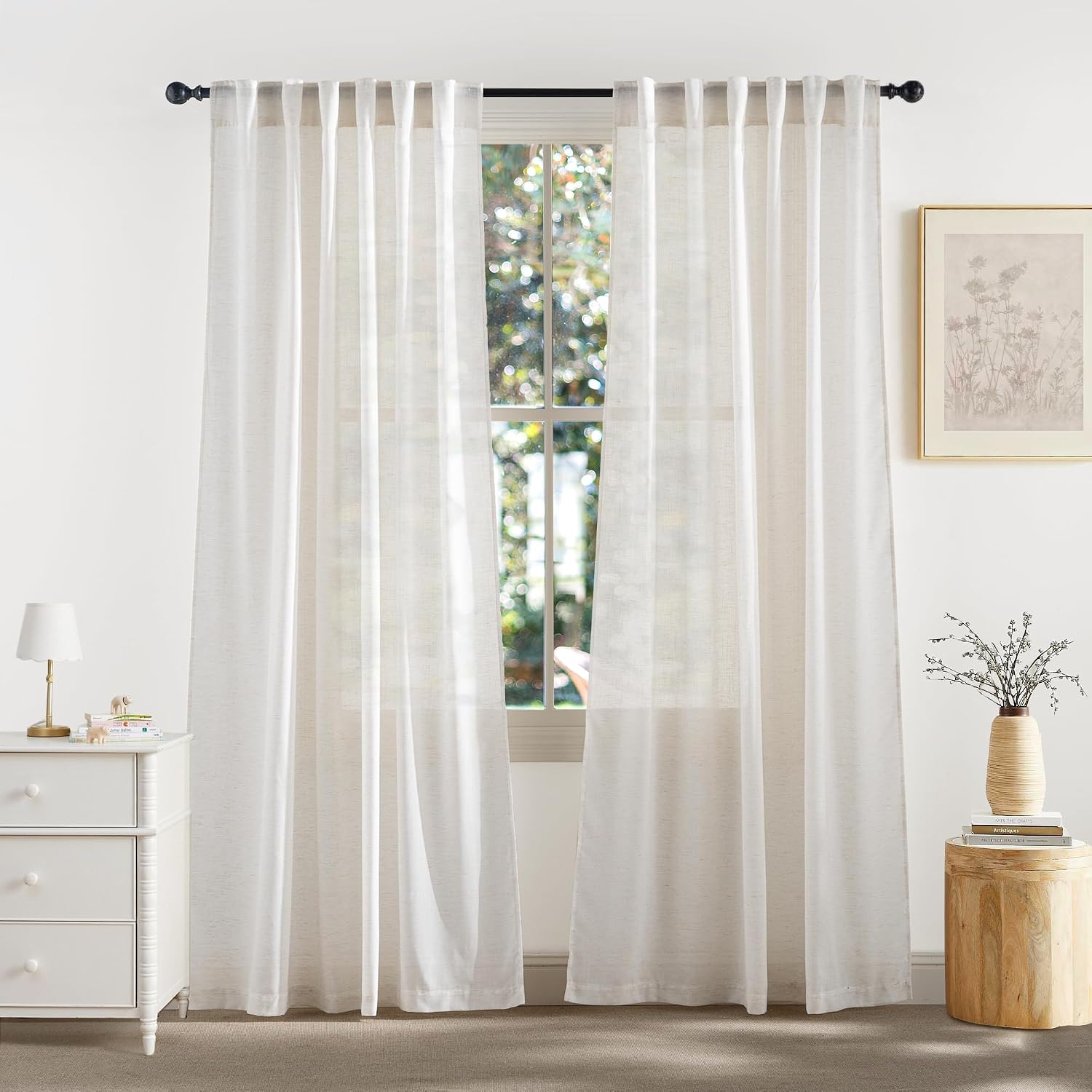 RYB HOME Linen Sheer Curtains, 2-Pack