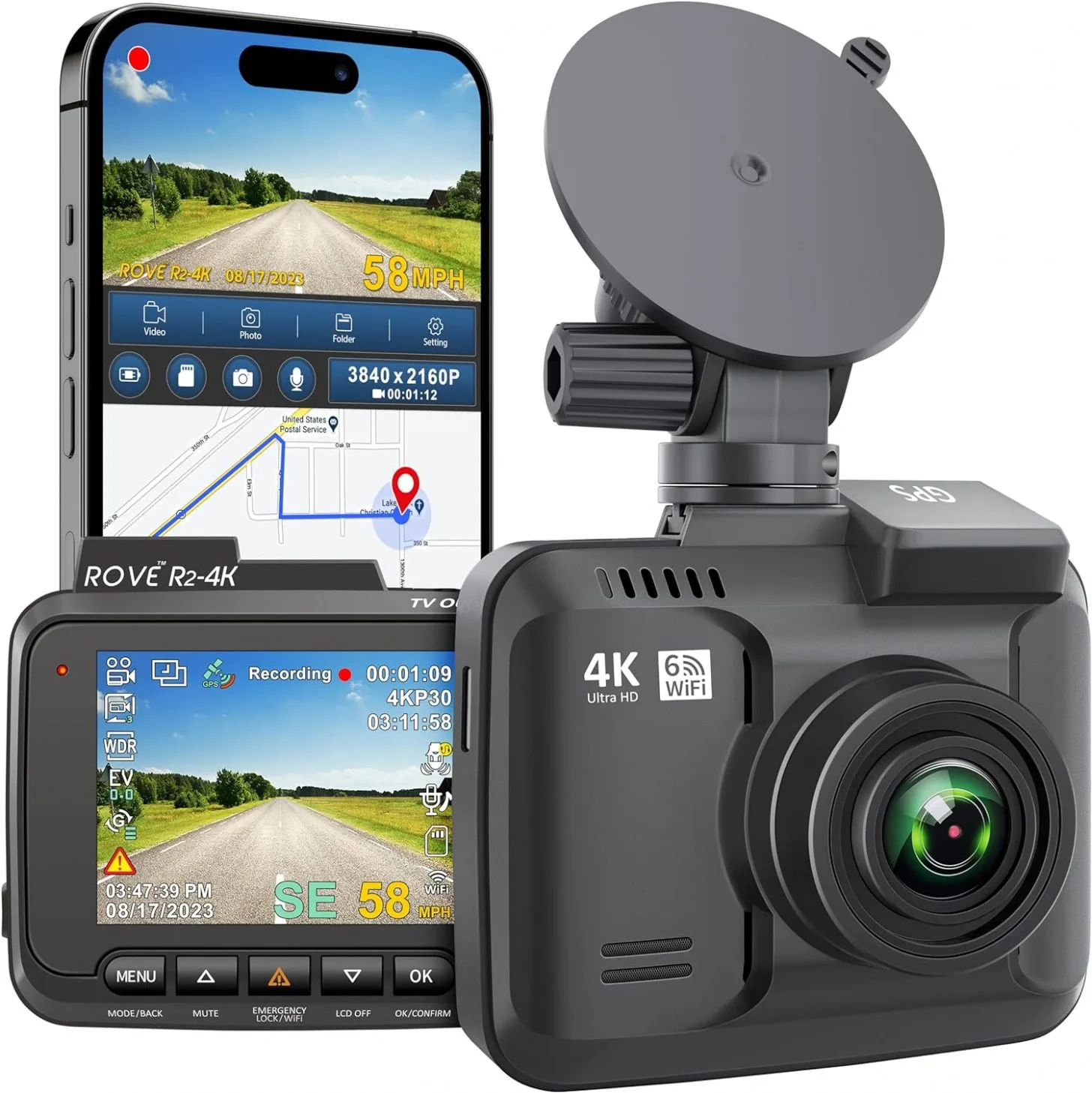 ROVE R2-4K Dash Cam with Built-in WiFi and GPS