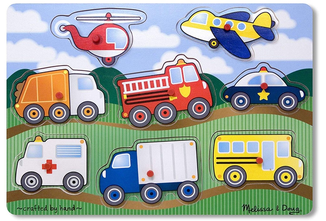 Melissa & Doug Vehicles Wooden Peg Puzzle, 3-Pack