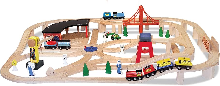 Melissa & Doug Wooden Railway Train Set, 130-Piece