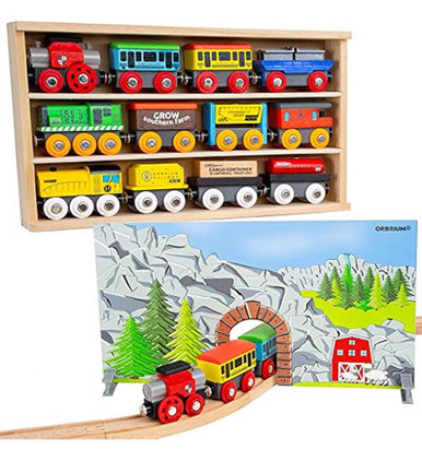Orbrium Toys 52-Piece Wooden Train Set