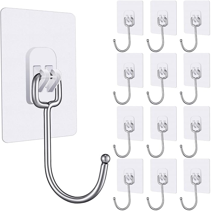 Stainless Adhesive Hooks 12-Pack