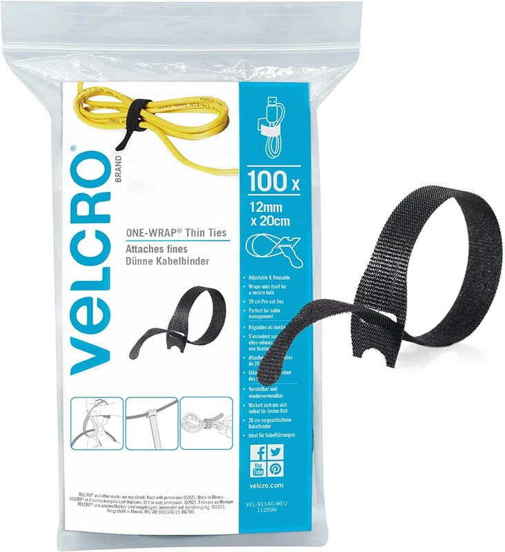 VELCRO Brand ONE-WRAP Cable Ties, 100-Pack