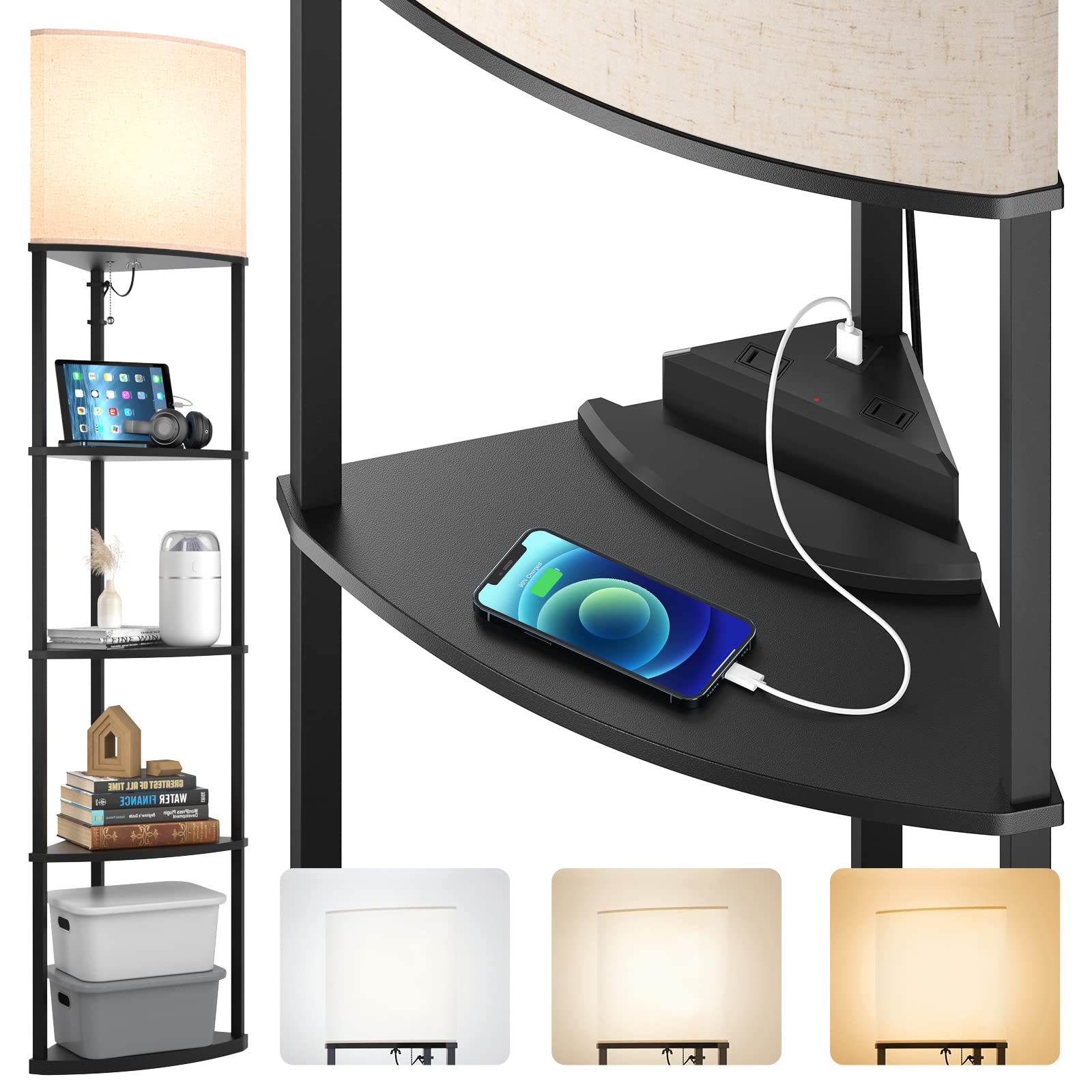 addlon Floor Lamp with USB and Shelves