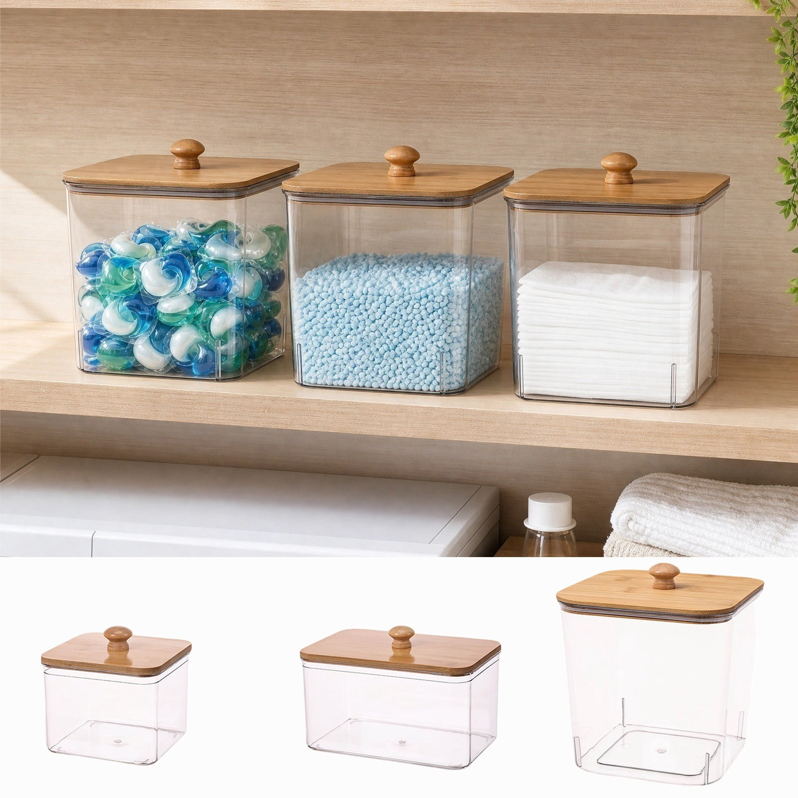 Laundry Pods Storage Container with Bamboo Lid