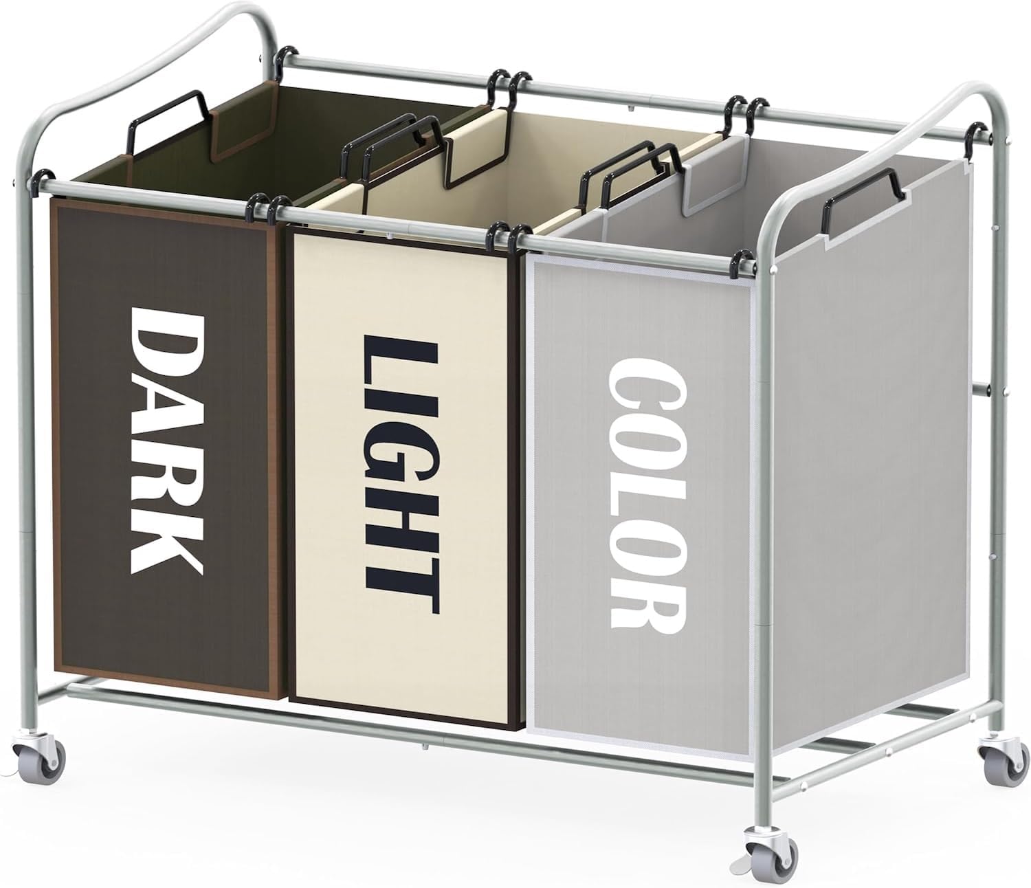 SimpleHouseware Heavy-Duty 3-Bag Laundry Sorter with Hanging Bar