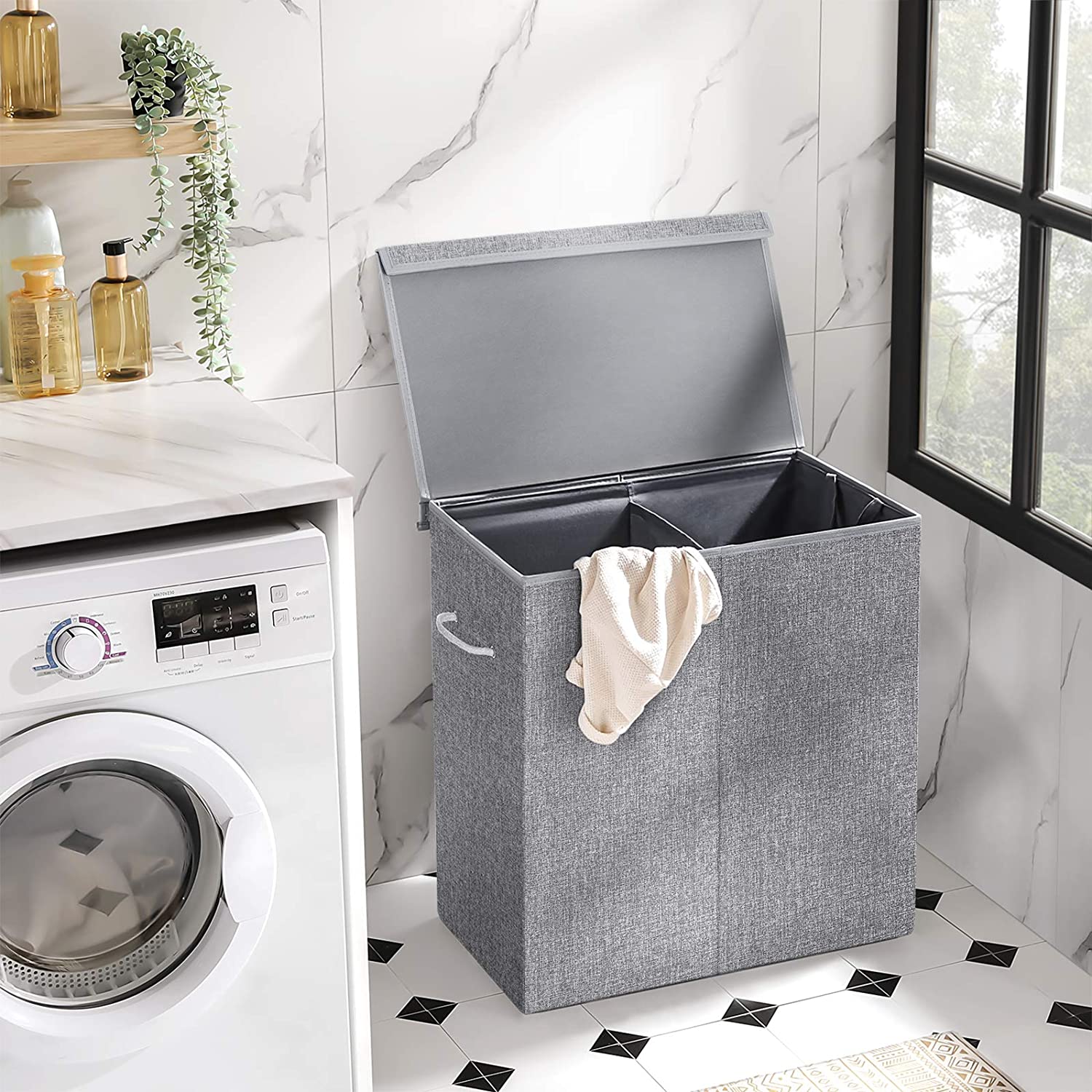 SimpleHouseware Double Laundry Hamper with Lid