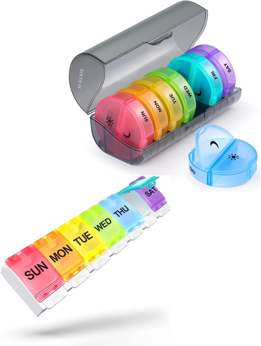 Sukuos 7-Day AM/PM Pill Organizer (2 Pack)