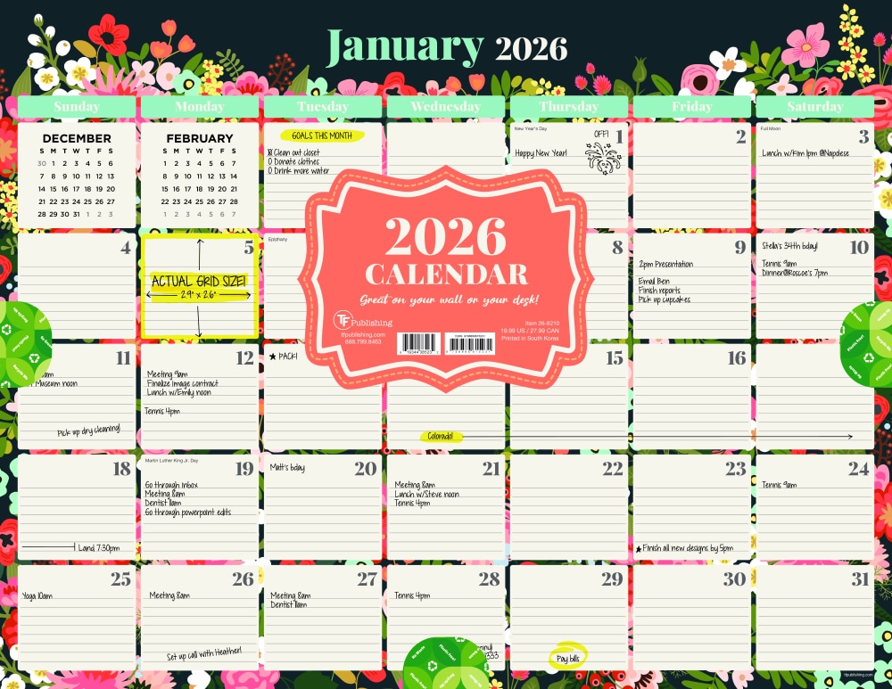 TF Publishing 2026 Large Print Wall Calendar