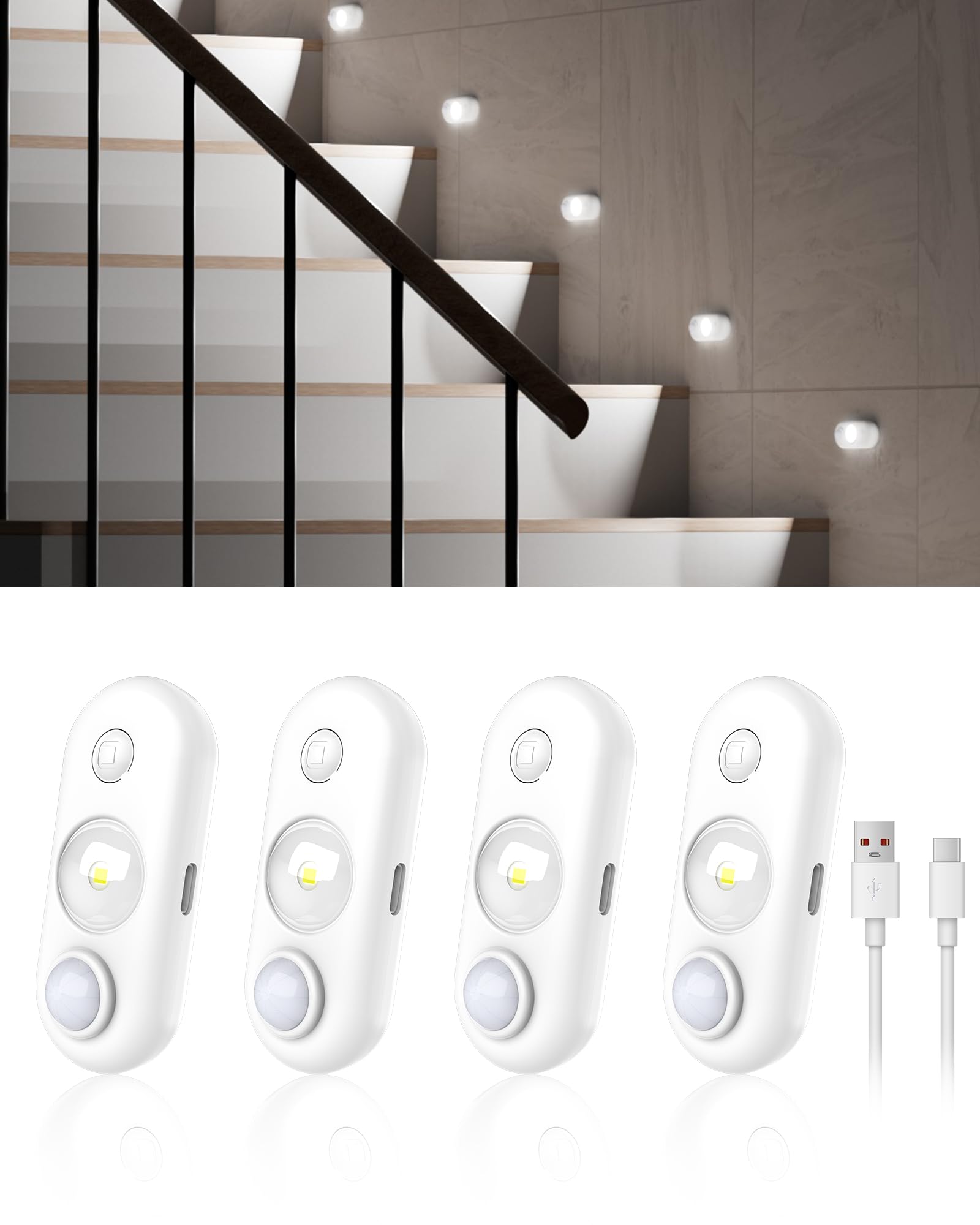 DEWENWILS Stair Lights, Motion Sensor, 4-Pack