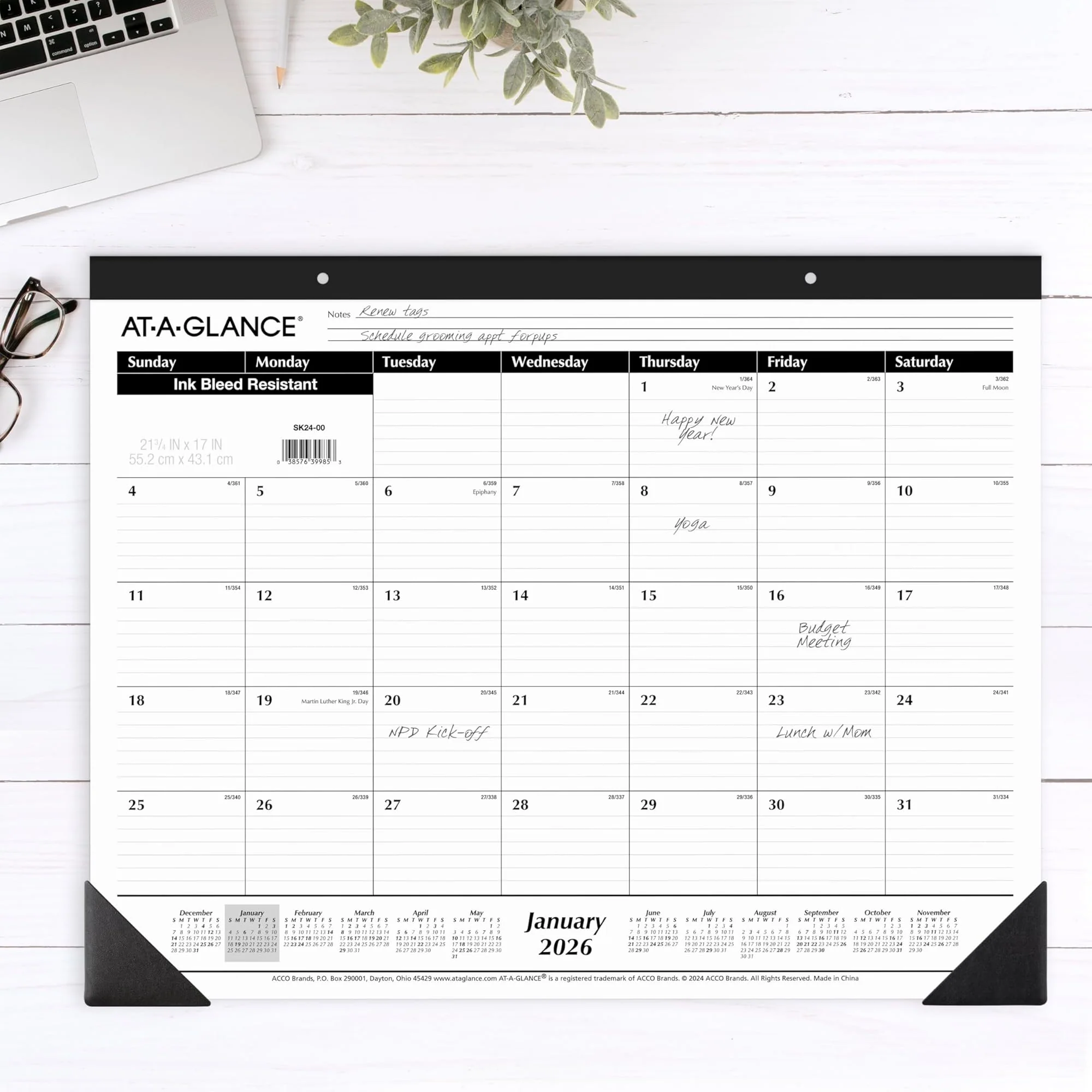 AT-A-GLANCE 2026 Monthly Desk Pad Calendar