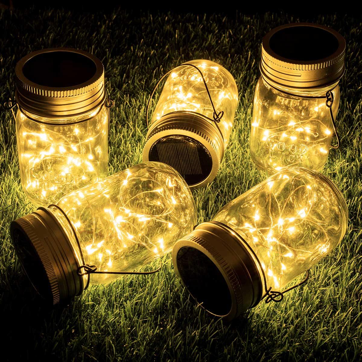 GIGALUMI Solar Mason Jar Lights 6-Pack