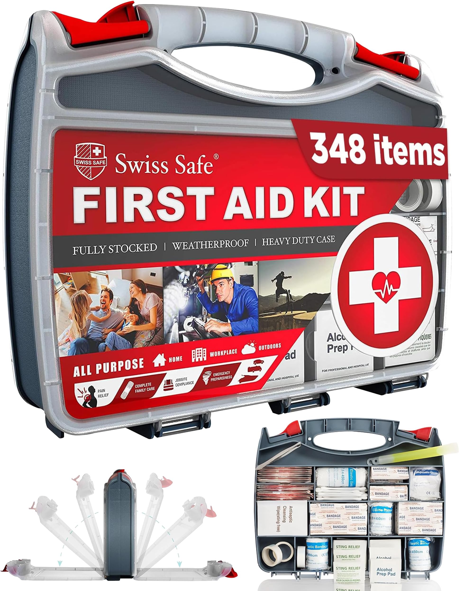 Swiss Safe 2-in-1 First Aid Kit, 348-Piece