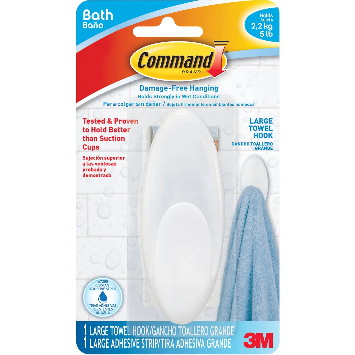Command Bath Large Towel Hook, 2-Pack