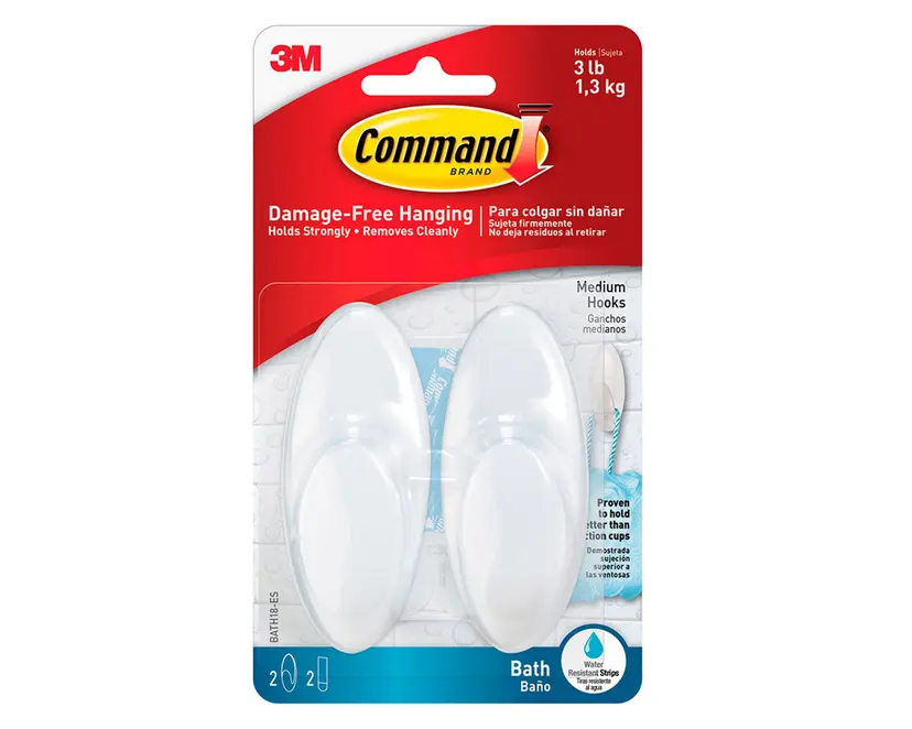 Command Bath Medium Hooks, 3-Pack