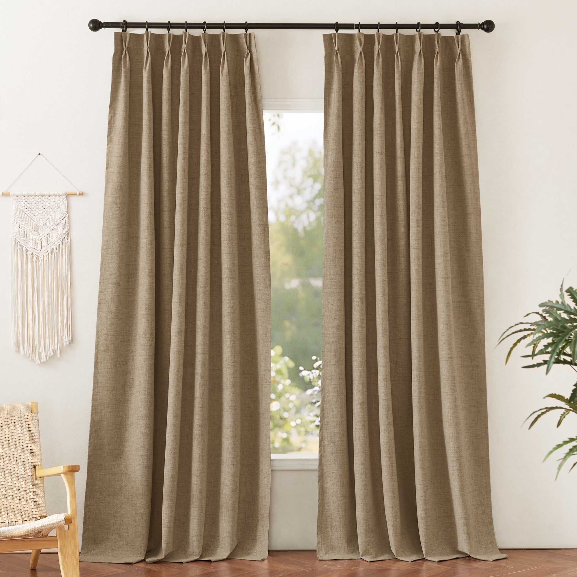 RYB HOME Custom Blackout Linen Textured Pinch Pleat Curtain
