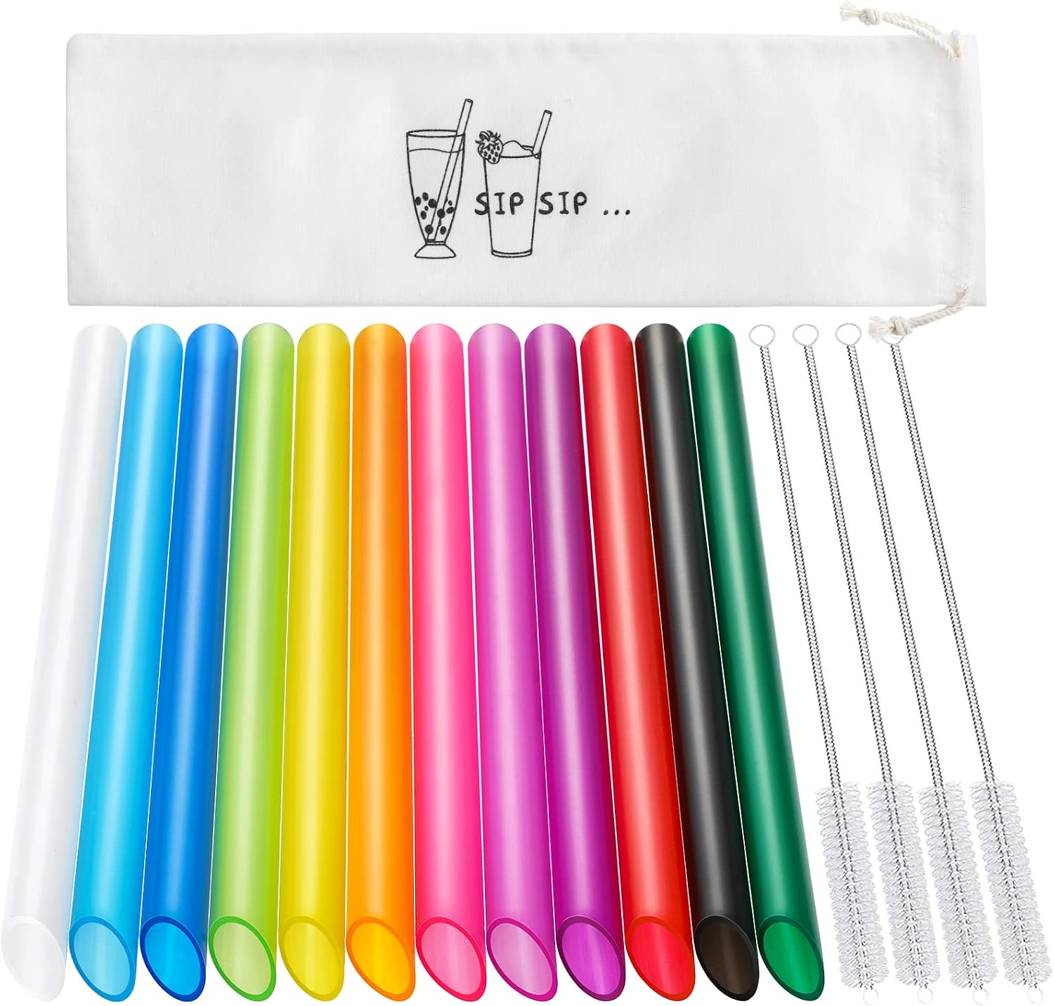 Angled Tips Reusable Boba Straws Set, 12-Pack