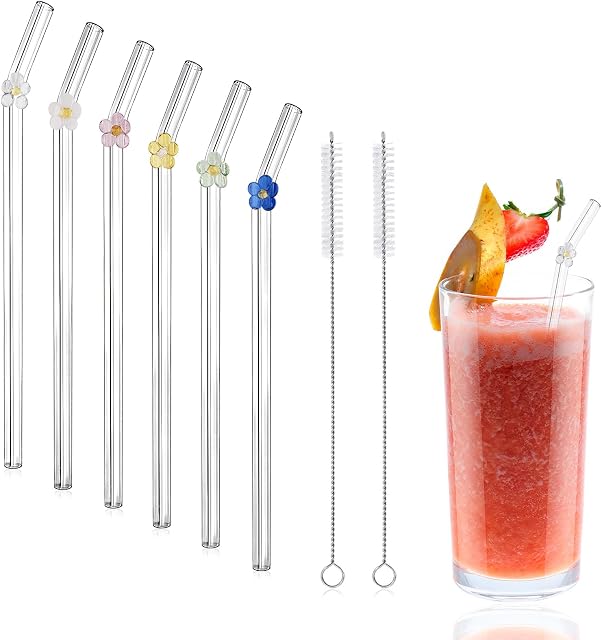 Reusable Glass Straws for Smoothies, 6-Pack