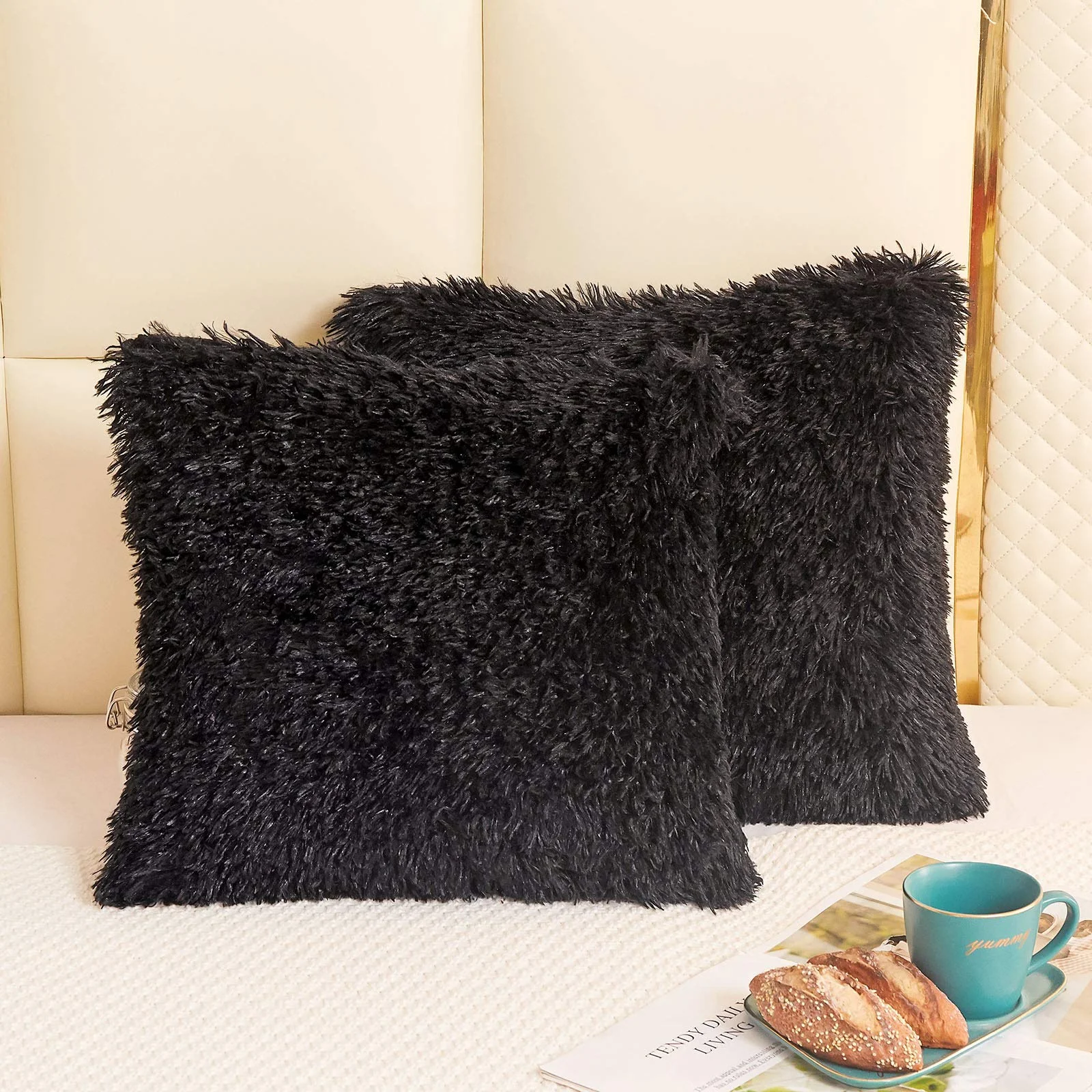 BRAWARM Faux Fur Pillow Covers, 2-Pack