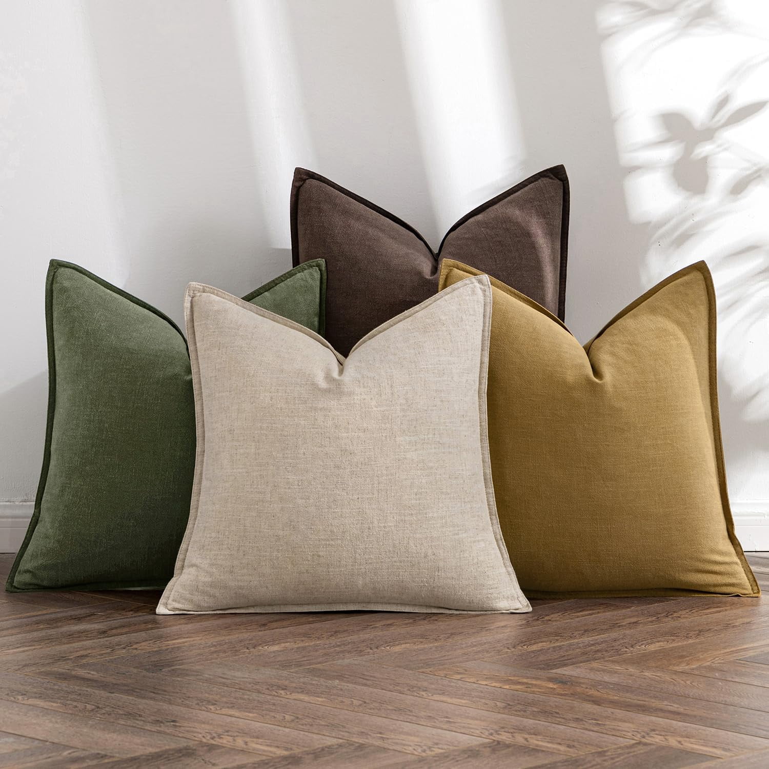 JWH Linen Throw Pillow Covers, Farmhouse, 4-Pack