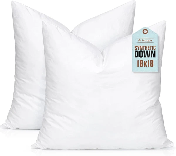 Pillowflex Synthetic Down Pillow Inserts, 18x18, 2-Pack