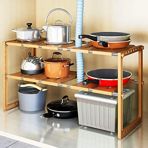 SimpleHouseware Expandable Under Sink 2-Tier Shelf