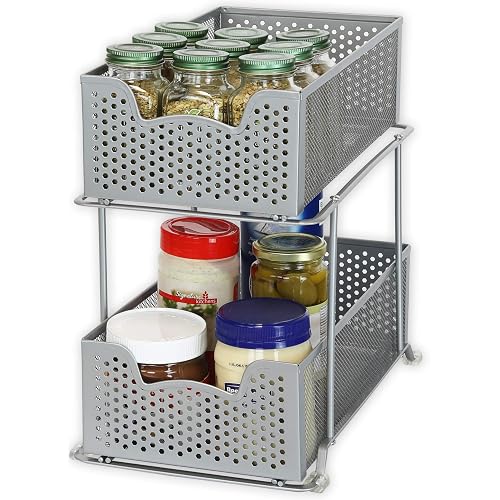 SimpleHouseware Sliding Basket Organizer, 2-Tier