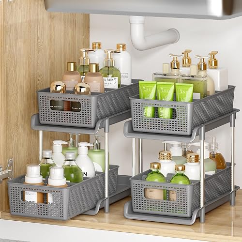 SimpleHouseware Stackable 2-Tier Under Sink Organizer, 2-Pack